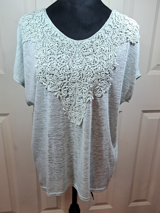 Maurices Tops - Maurices Light Mint Green Short Sleeve Top with Lace Yoke